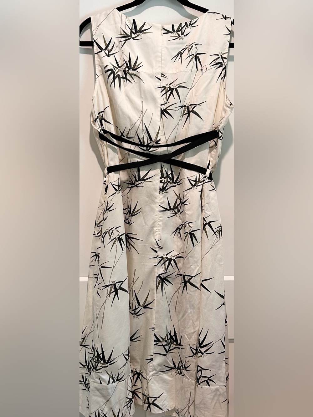 Talbots Ivory Midi Dress with Black Floral Print and Black Ribbon - Picture 7 of 9
